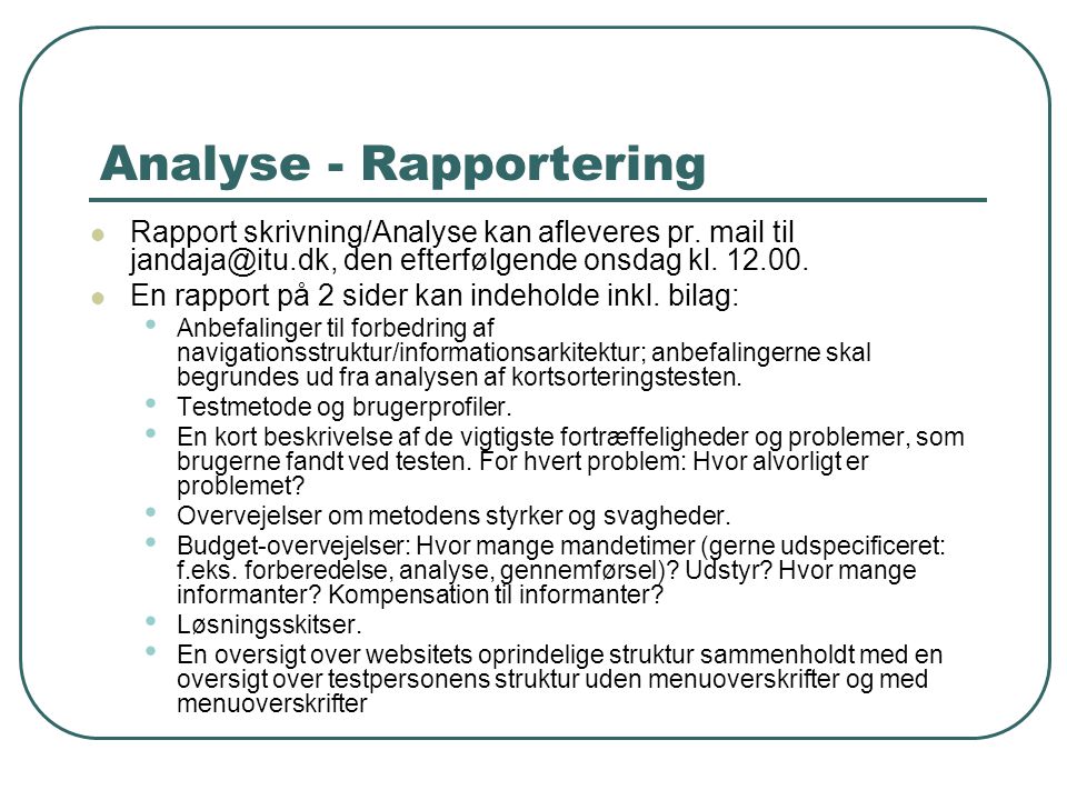 Analyse - Rapportering