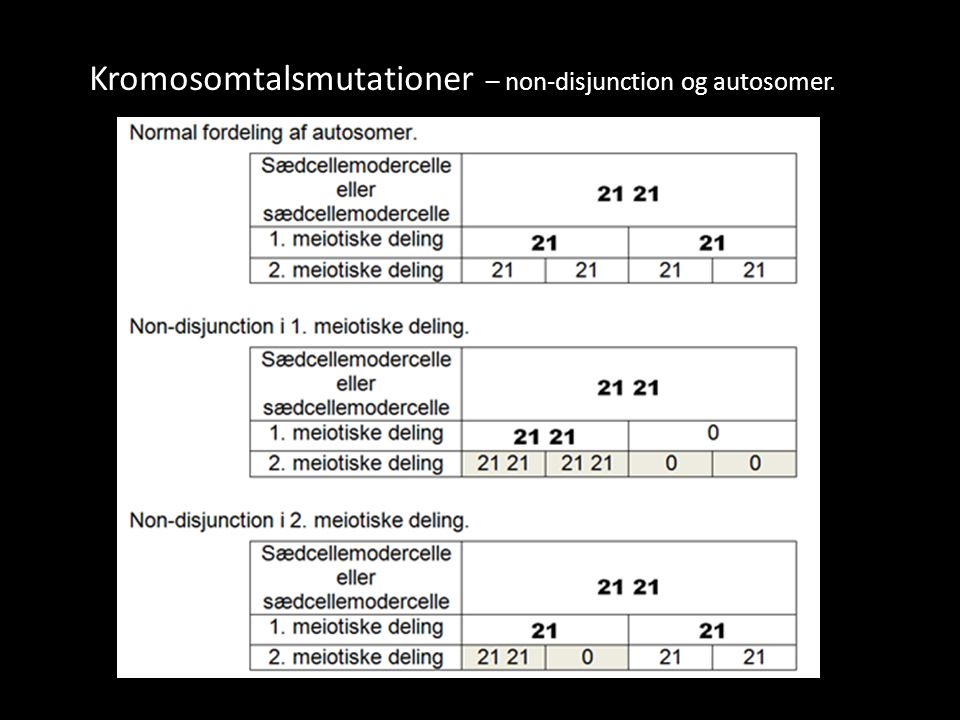 Kromosomtalsmutationer – non-disjunction og autosomer.