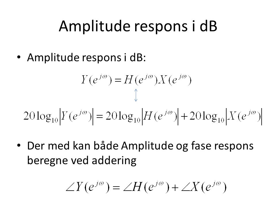 Amplitude respons i dB Amplitude respons i dB: