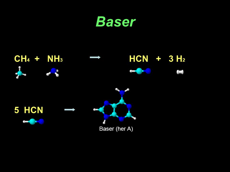 Baser CH4 + NH3 HCN + 3 H2 5 HCN Baser (her A)