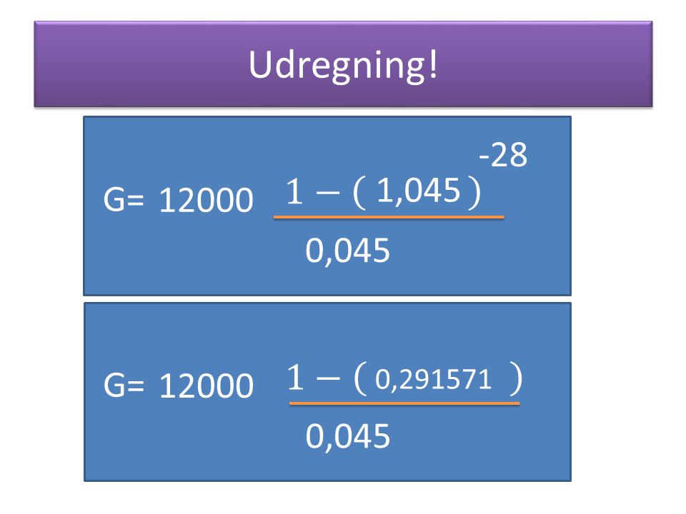 Udregning! -28 1− 1,045 G= ,045 1− G= , ,045