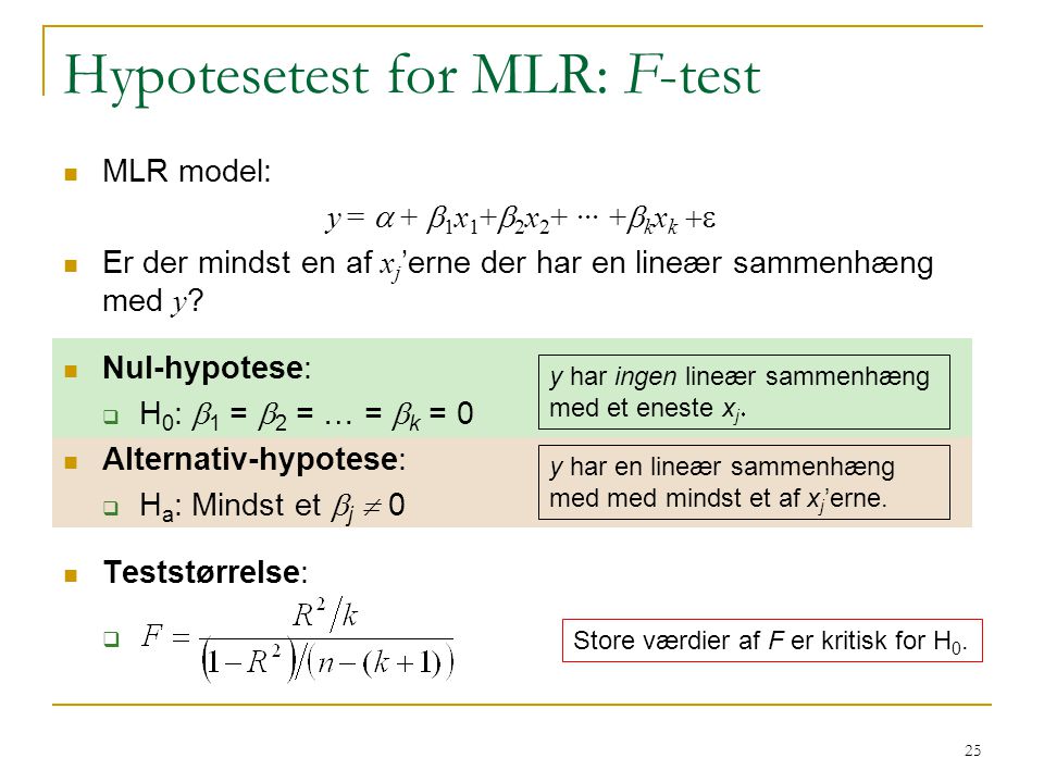 Hypotesetest for MLR: F-test