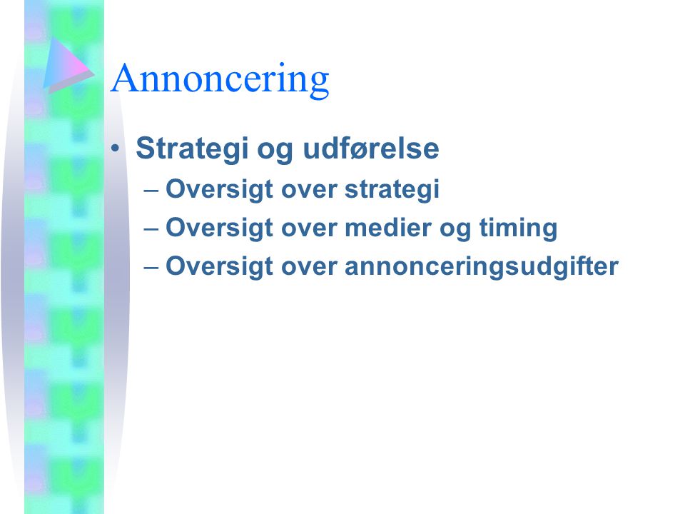 Annoncering Strategi og udførelse Oversigt over strategi