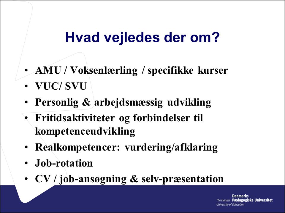 Hvad vejledes der om AMU / Voksenlærling / specifikke kurser VUC/ SVU