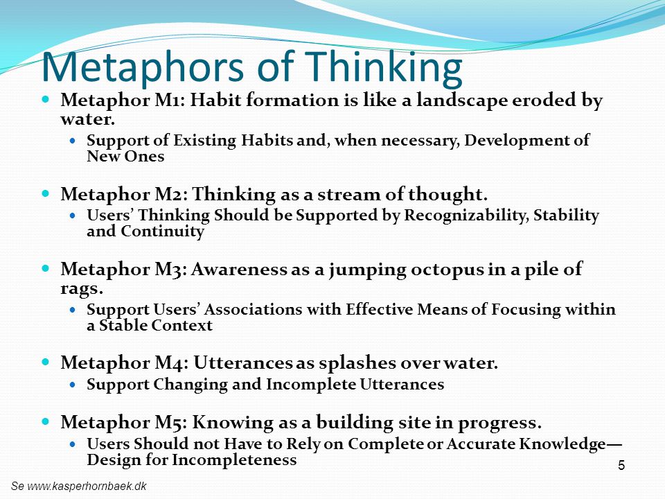 Metaphors of Thinking Metaphor M1: Habit formation is like a landscape eroded by water.