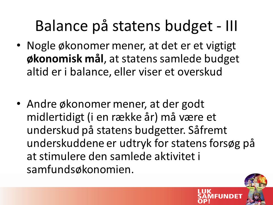Balance på statens budget - III