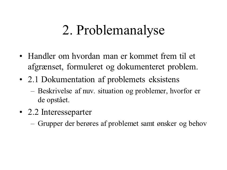 2. Problemanalyse Handler om hvordan man er kommet frem til et afgrænset, formuleret og dokumenteret problem.