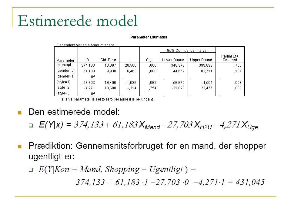Estimerede model Den estimerede model: