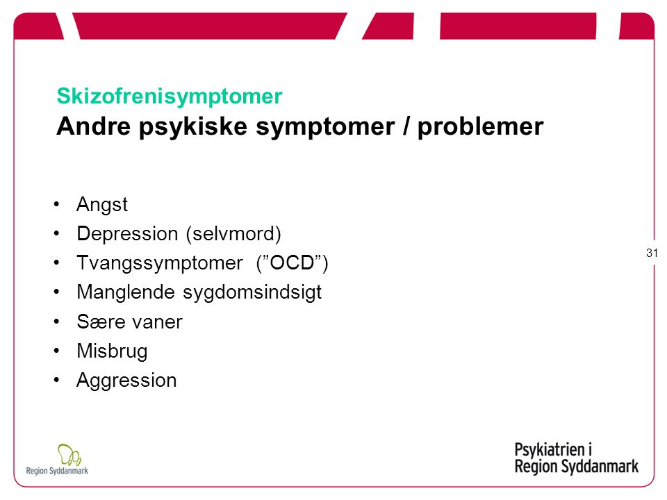 Skizofrenisymptomer Andre psykiske symptomer / problemer