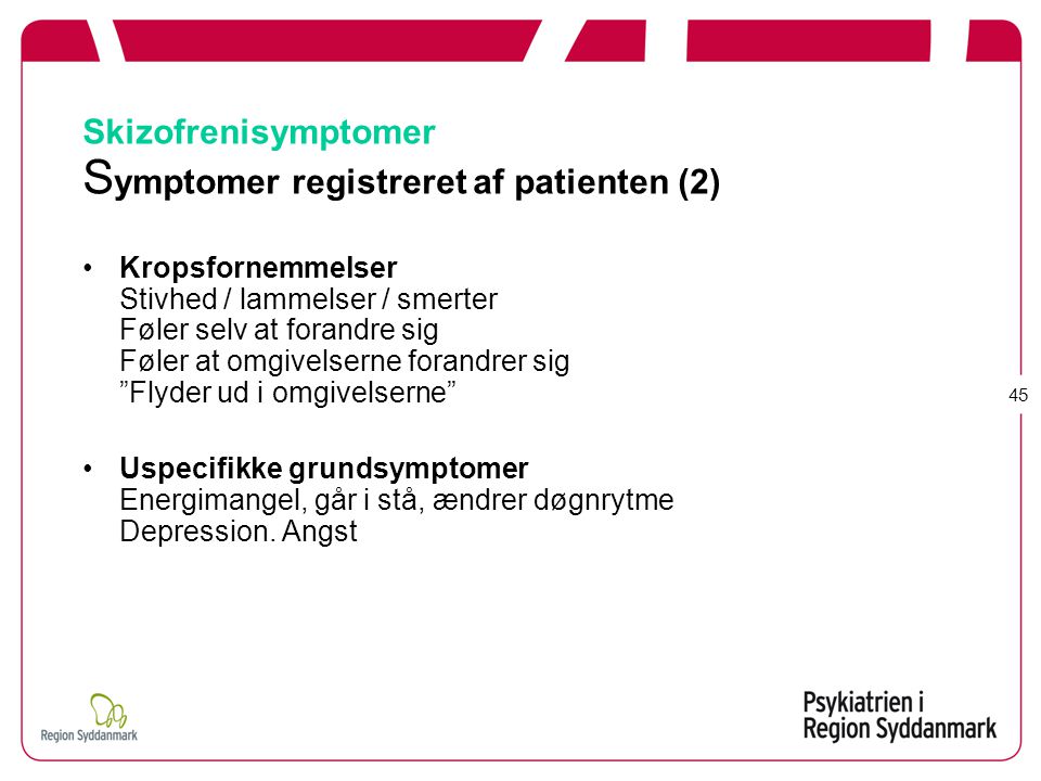 Skizofrenisymptomer Symptomer registreret af patienten (2)