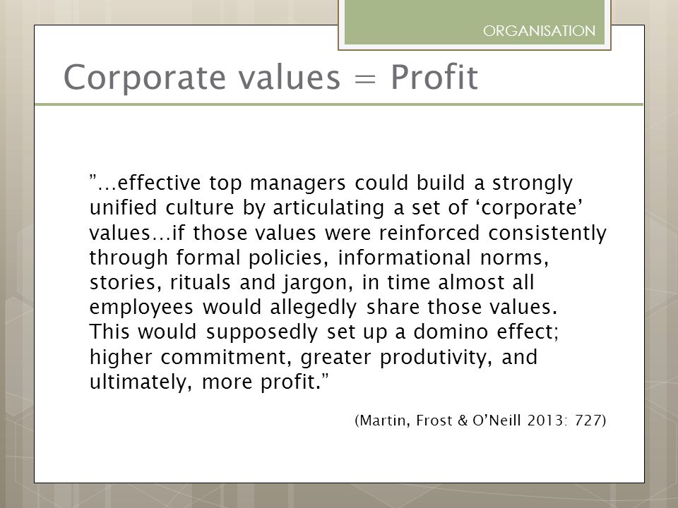 Corporate values = Profit