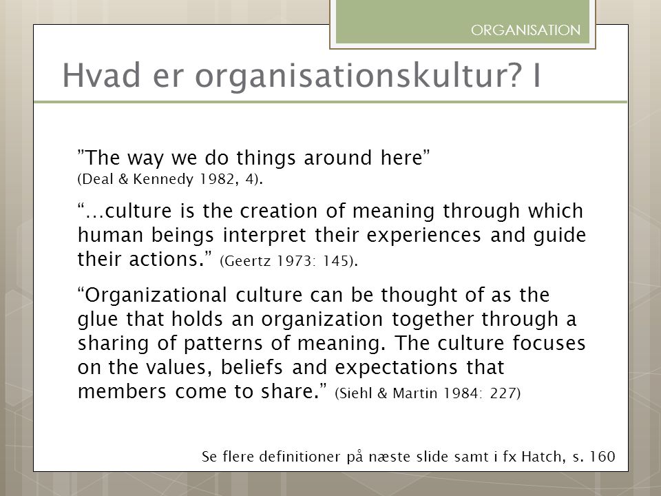 Hvad er organisationskultur I