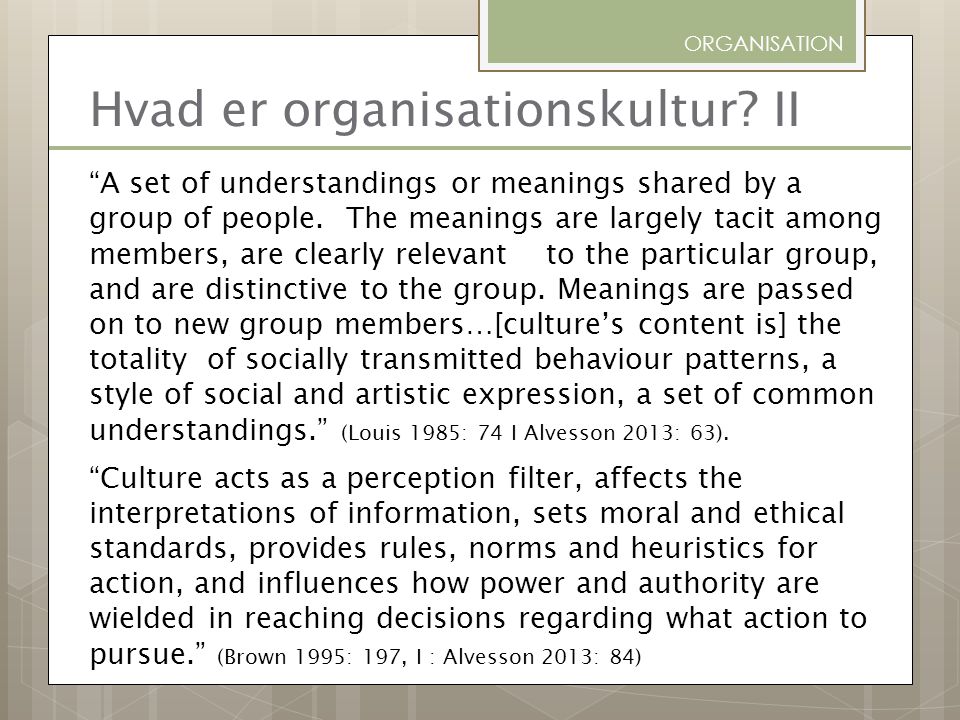 Hvad er organisationskultur II