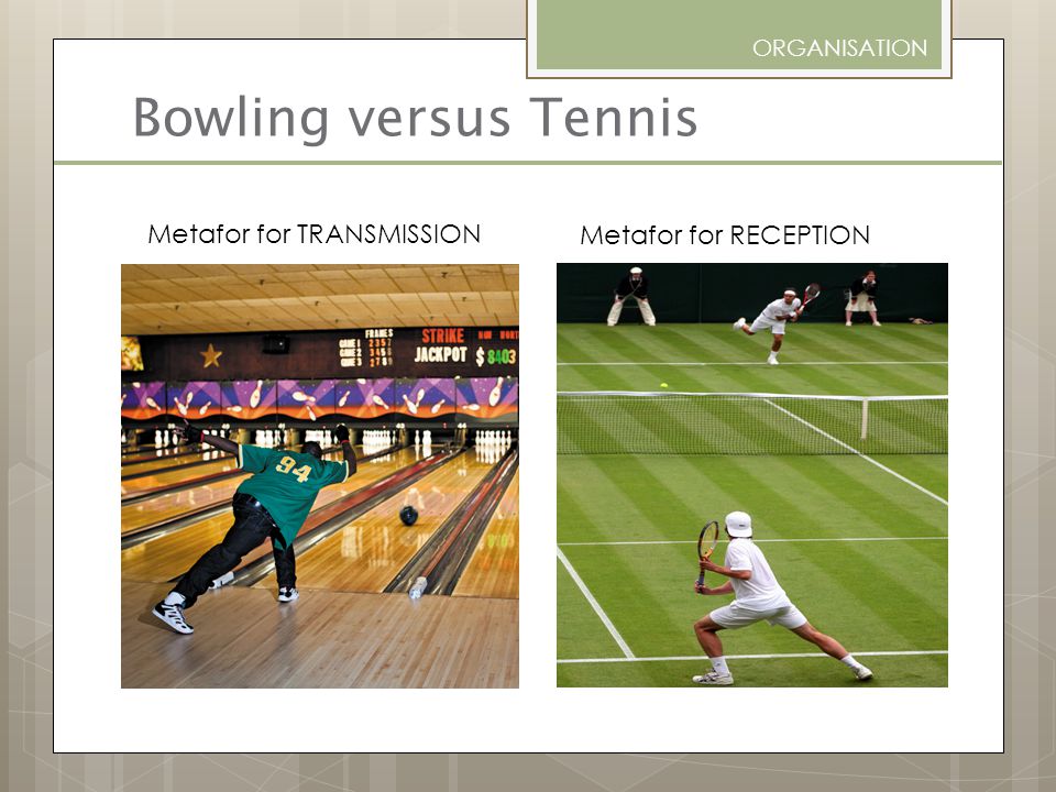 Bowling versus Tennis Metafor for TRANSMISSION Metafor for RECEPTION
