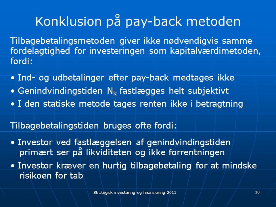 Konklusion på pay-back metoden