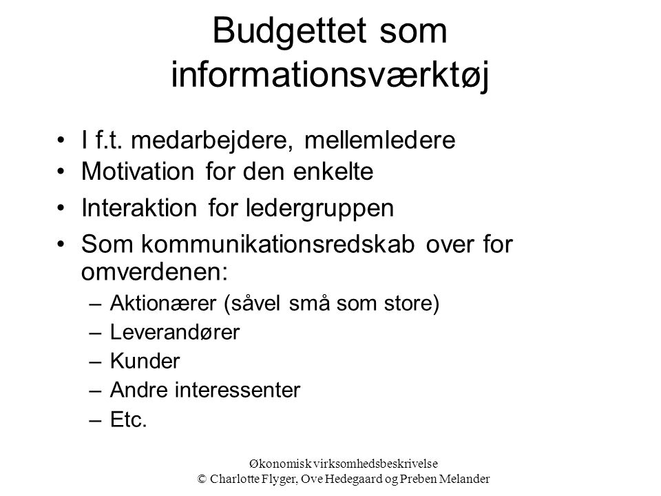 Budgettet som informationsværktøj