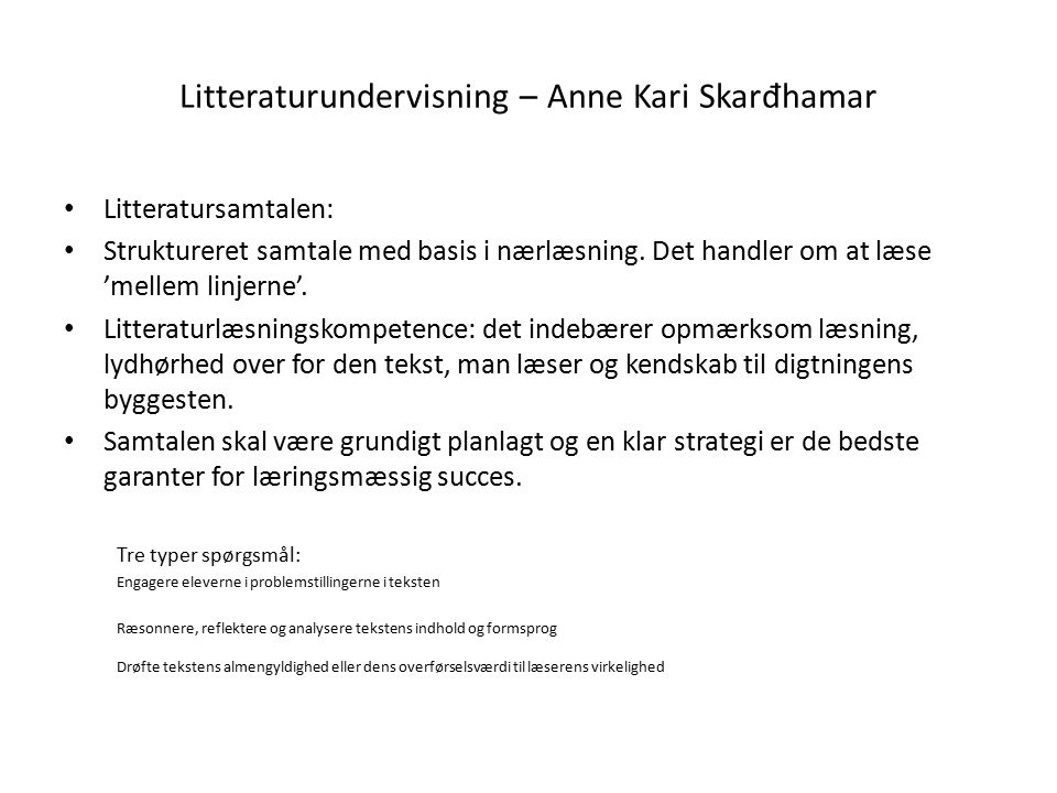Litteraturundervisning – Anne Kari Skarđhamar