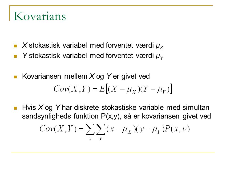 Kovarians X stokastisk variabel med forventet værdi μX
