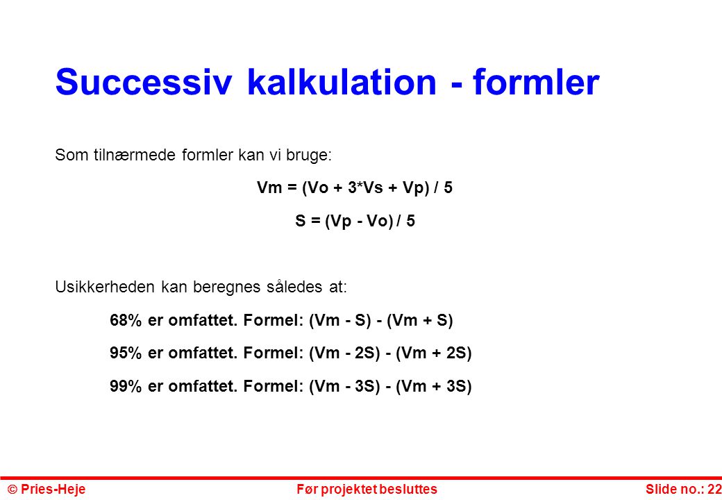 Successiv kalkulation - formler