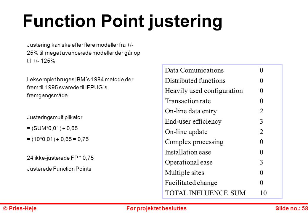 Function Point justering