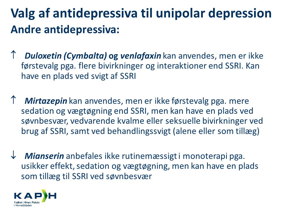 Valg af antidepressiva til unipolar depression
